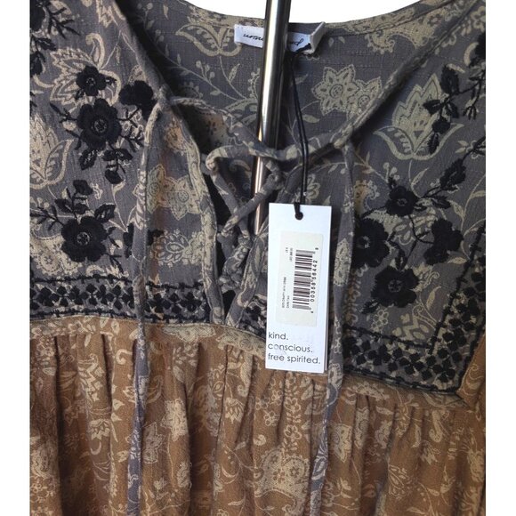 Unsubscribed Cotton Embroidered Mustard Yellow Navy Blue Dress, Size 6 New - Picture 4 of 8